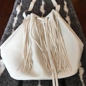 Jessica Simpson White Fringe Bucket Purse